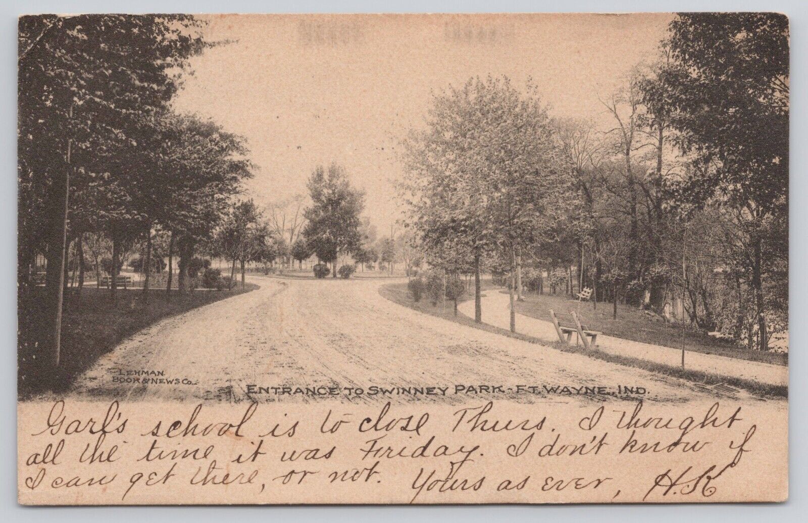 Fort Wayne Indiana IN Entrance to Swinney Park 1906 Antique Postcard