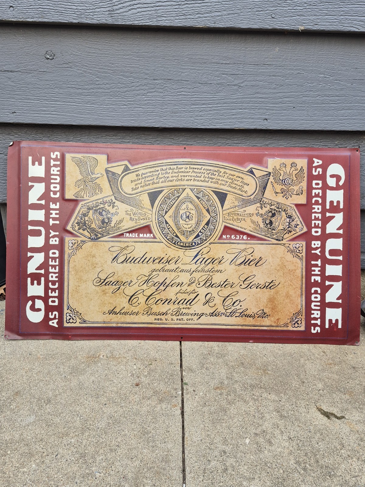 1993 LG Vintage Look Budweiser Weathered Metal Bar Beer Sign 33.5 x 19\