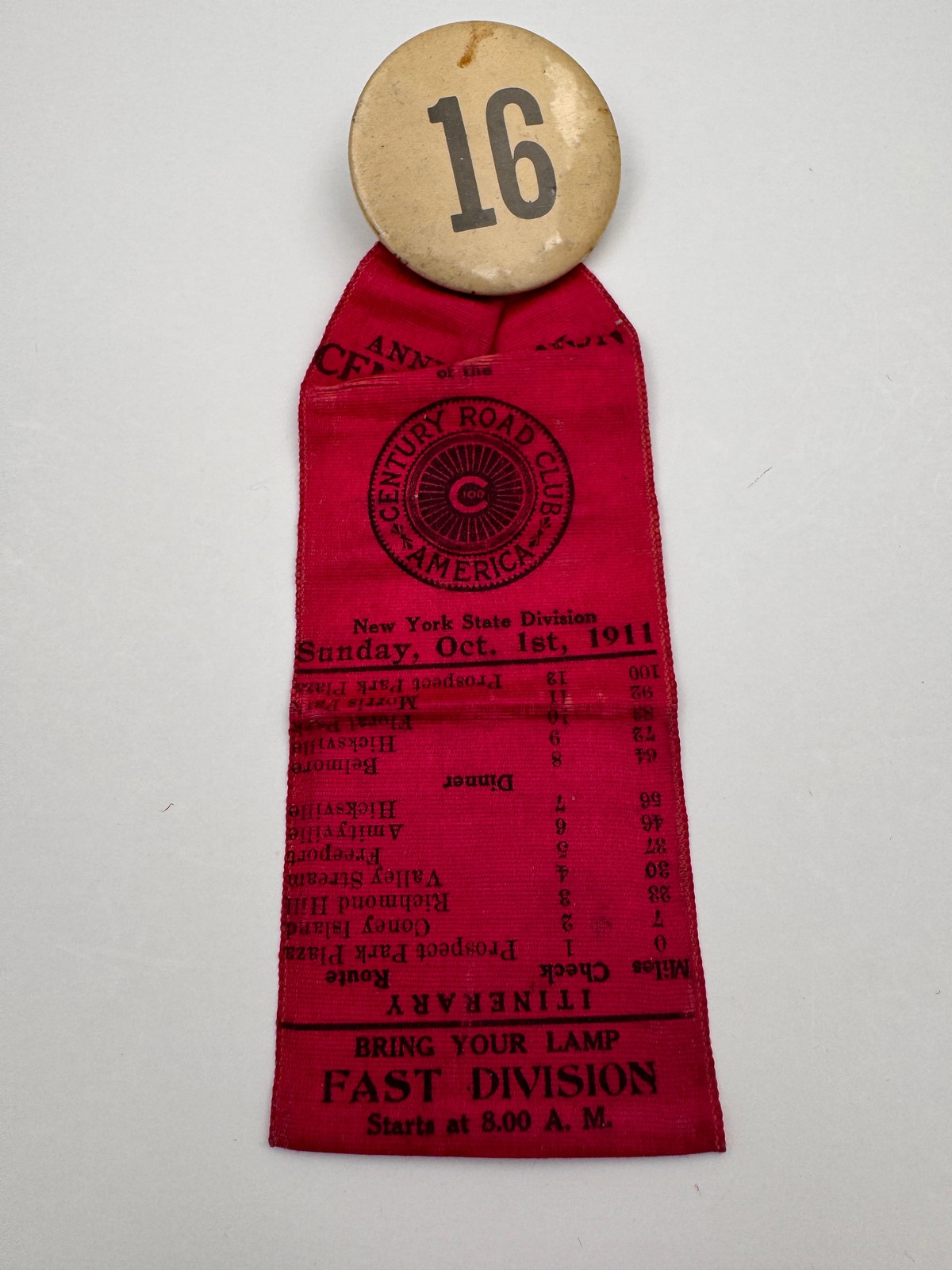 Vintage Bicycle Race Ribbon and Bike Number 1911 RARE SURVIVOR SHIPS FREE IN USA