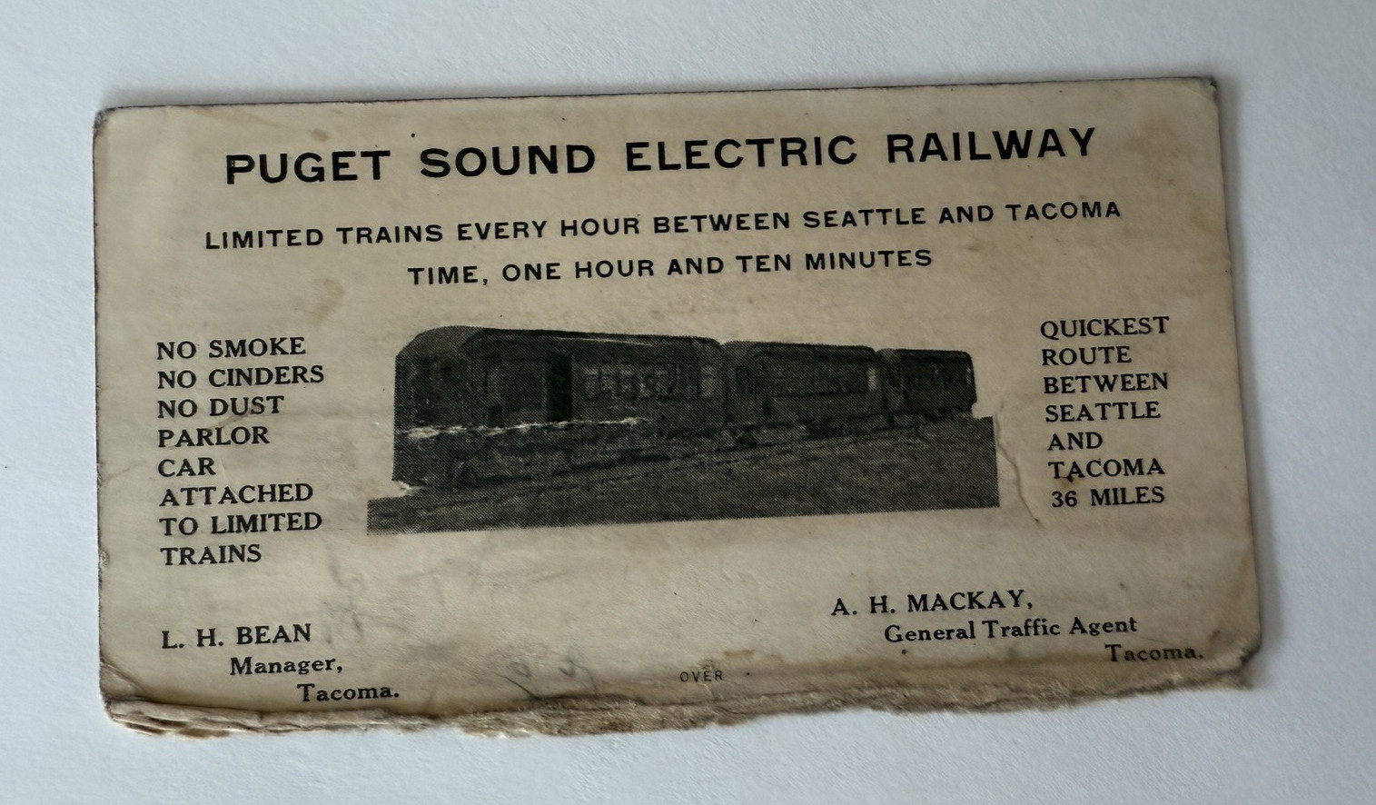 1910 Puget Sound Electric Railway Business Timetable Time Card Seattle Tacoma