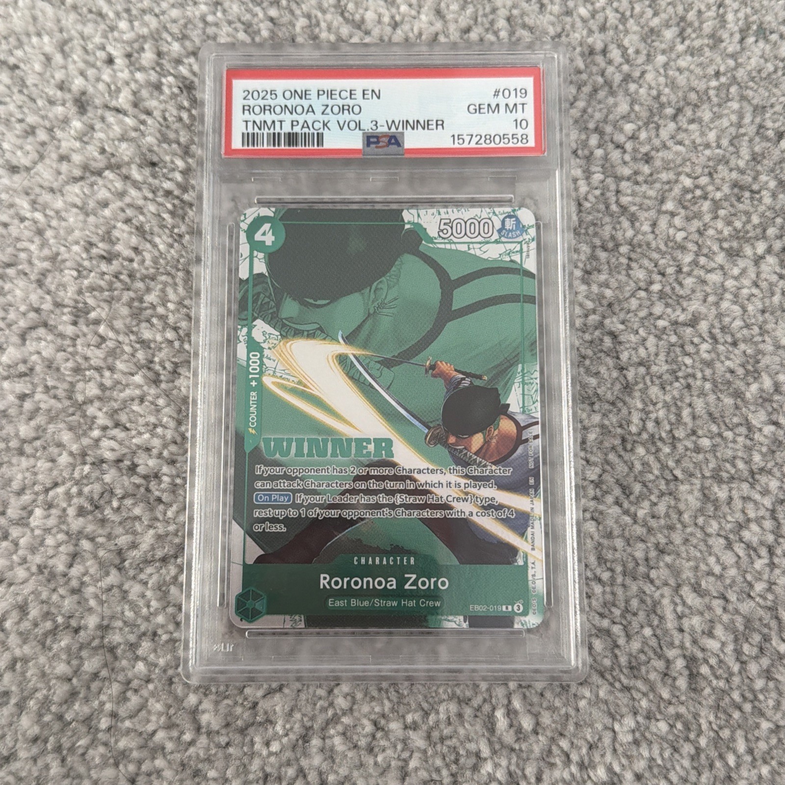 PSA 10 - Roronoa Zoro #EB02-019 - 2025 Tournament Pack Vol 3 Winner