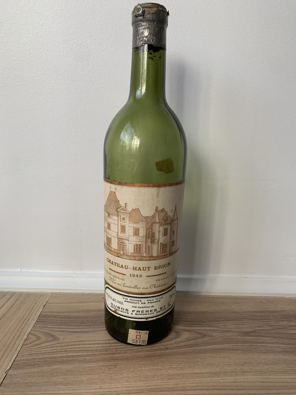 Chateau Haut Brion 1943 Vintage Empty Wine Bottle 730ml Bordeaux France WWII Era