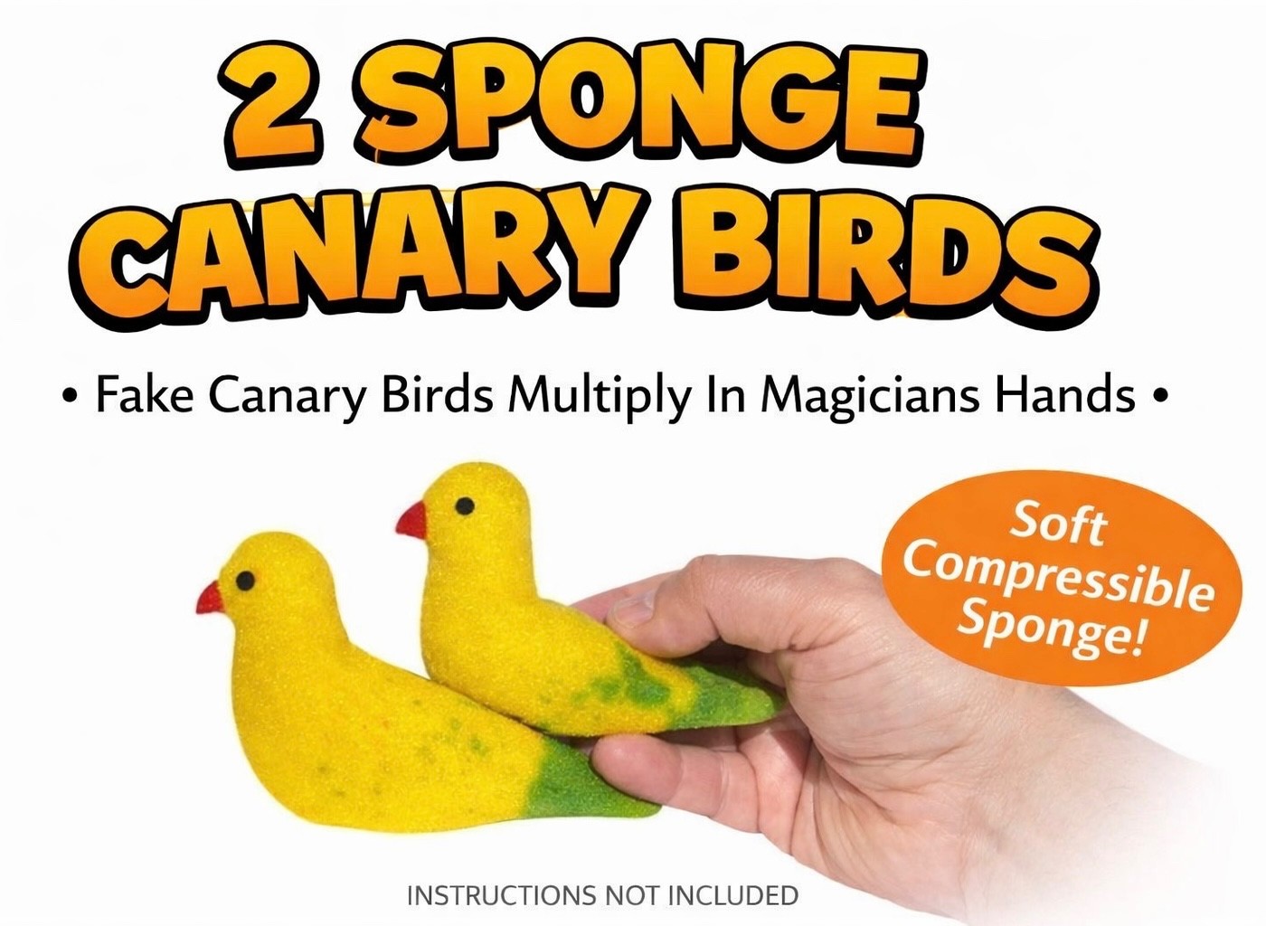 2 SPONGE CANARY BIRDS Magic Trick Set Multiplying Foam Fake Yellow Appearing Gag