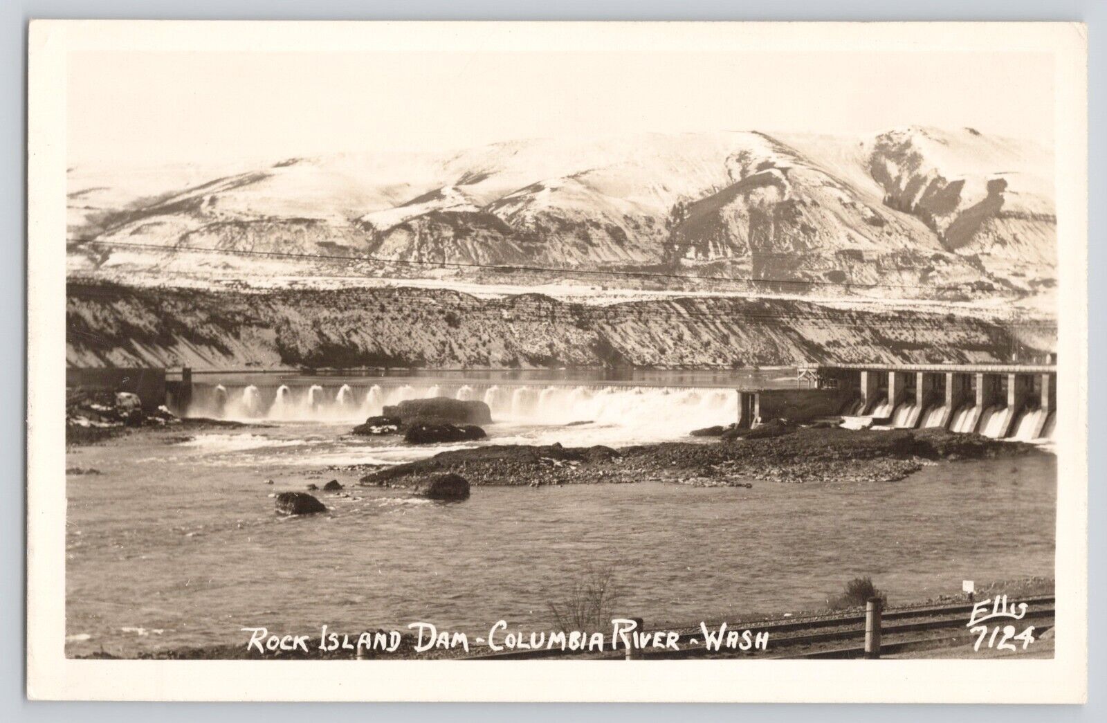 Postcard RPPC Photo Washington Rock Island Dam Columbia River Vintage Unposted