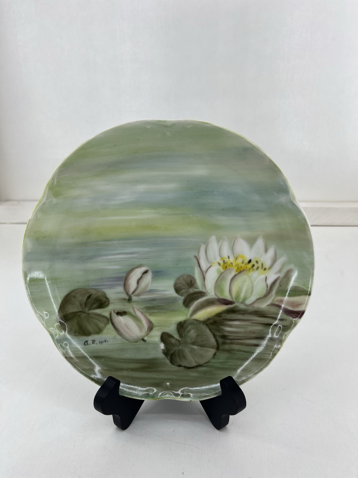 Antique JHR Alice Bavaria Porcelain Plate Hand Painted Water Lily Artist Signed Antique JHR Alice Bavaria Porcelain Plate Hand Painted Water Lily Artist Signed
