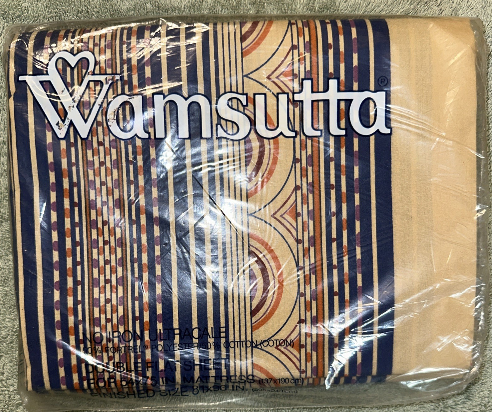 New Old Stock Wamsutta Ultracale Vintage DOUBLE Flat Sheet Geometric Colorful