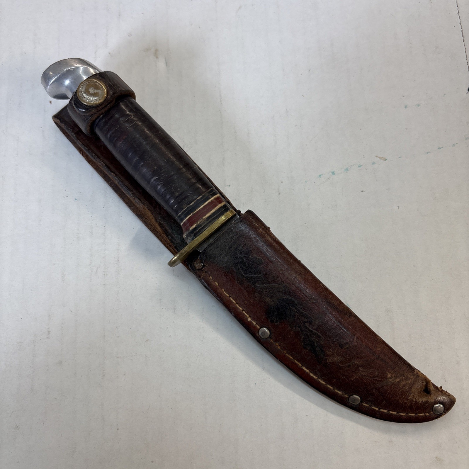 Vintage Western Knife Co L66 Fixed Blade Knife With Leather Sheath