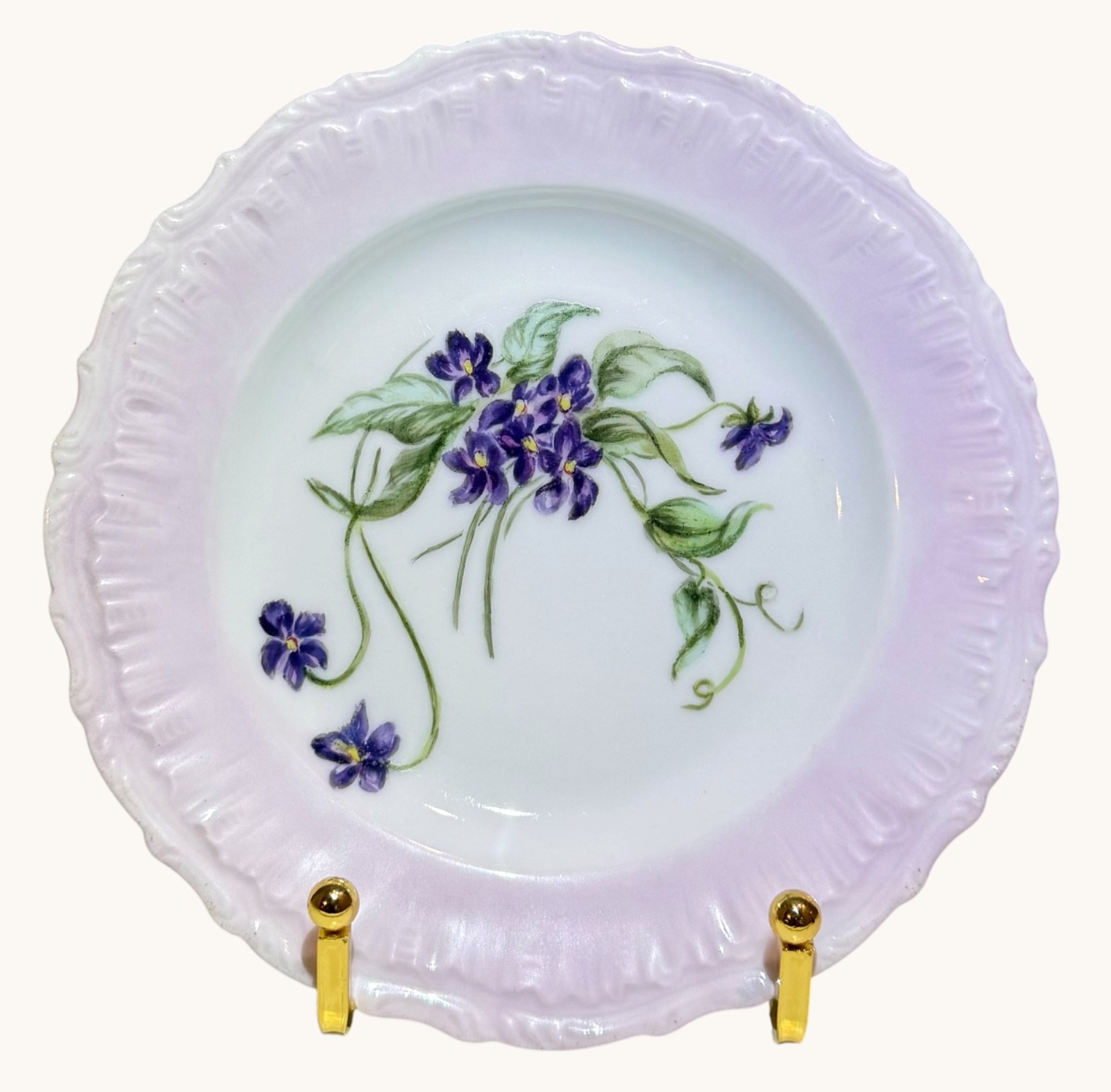 Vintage Violets Bread Plate 6.5” Floral Lavender Scalloped Edge Ruffled Trim