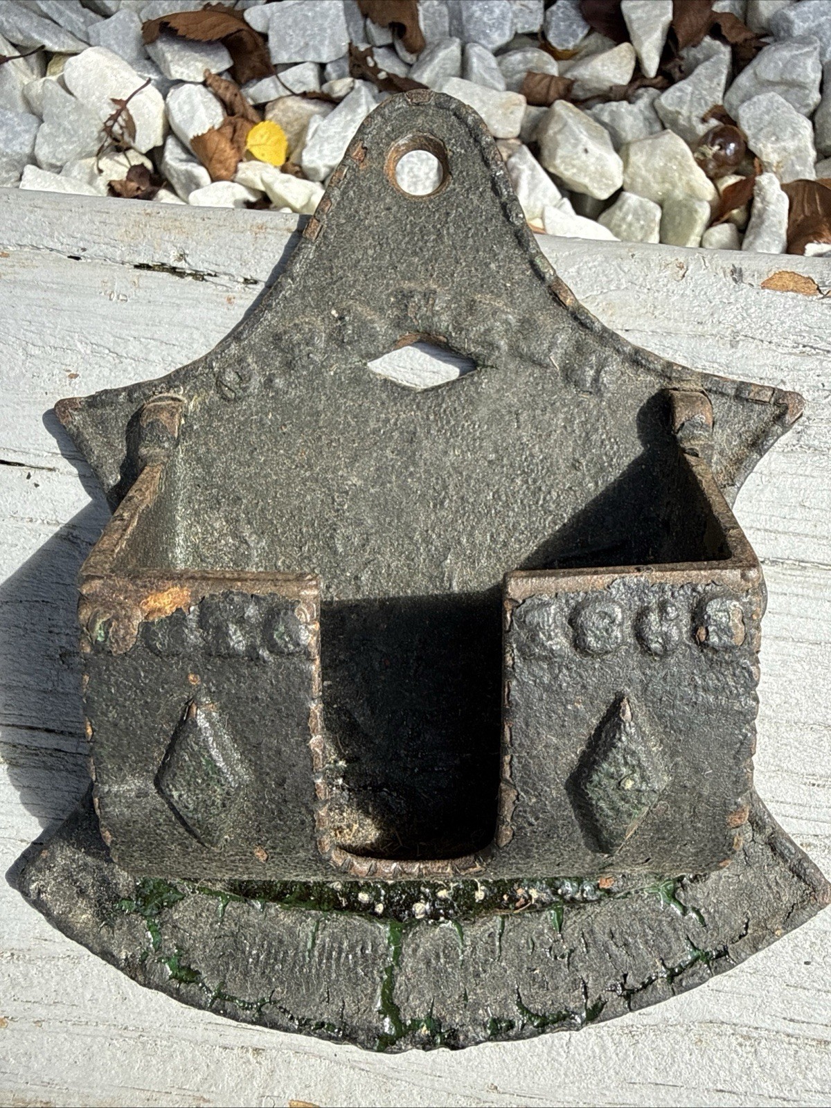 Antique Victorian Cast Iron C. Parker Hanging Match Holder Striker - Missing Lid