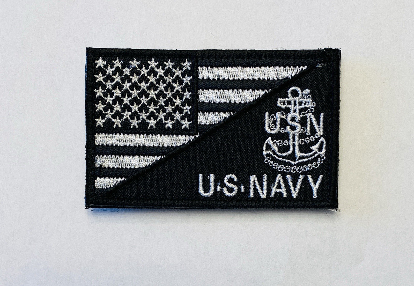 US NAVY FLAG USN BLACK/WHITE MILITARY TACTICAL HOOK & LOOP EMBROIDERED PATCH