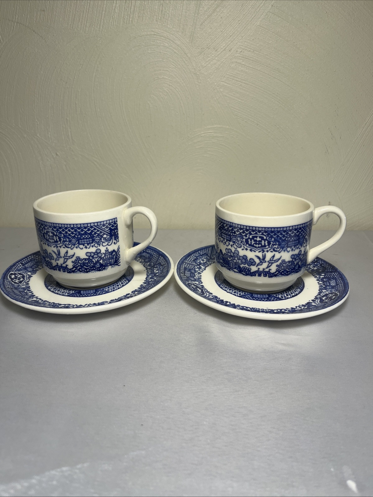 Vintage Blue Willow 1940s USA Royal Co. Coffee Tea Cup and Saucer Set Of 2