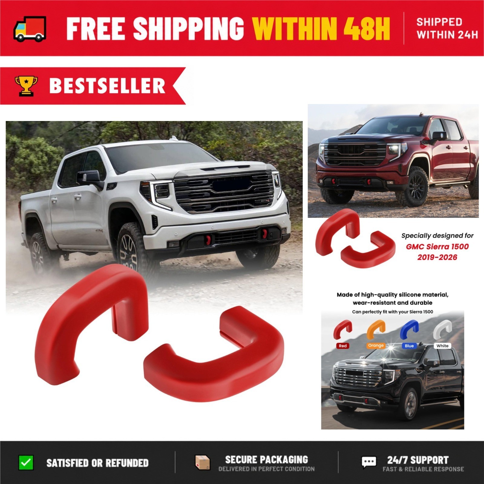 GMC Sierra 1500 Tow Hook Covers Red Vertical 2019-2026
