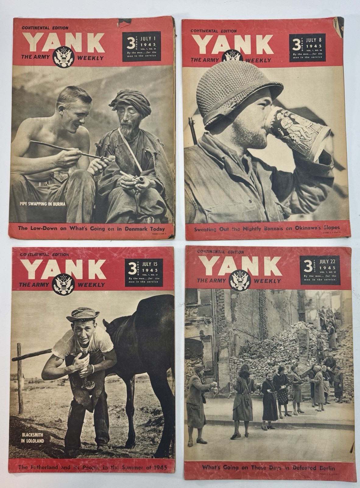 YANK The Army Weekly JULY 1945 LOT Of 4 Military War Magazines ( READ BELOW )