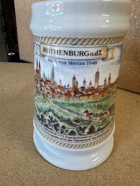 Vintage Scheidel Bavaria Rothenburg Germany Beer Stein Merian 1648 Porcelain