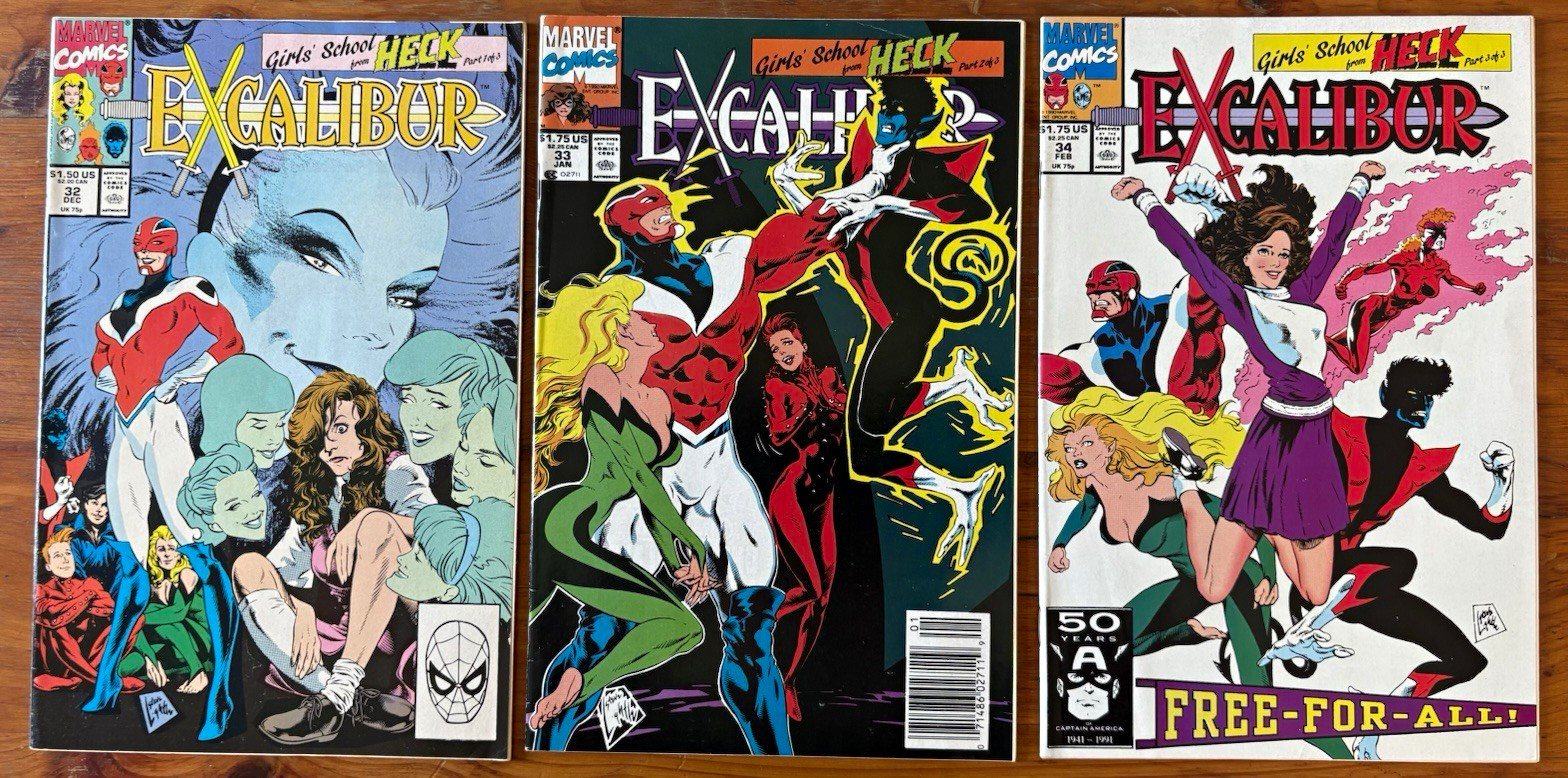 Marvel Comics Excalibur #32-34 1991 “Girls\' School from Heck” Pristine condition