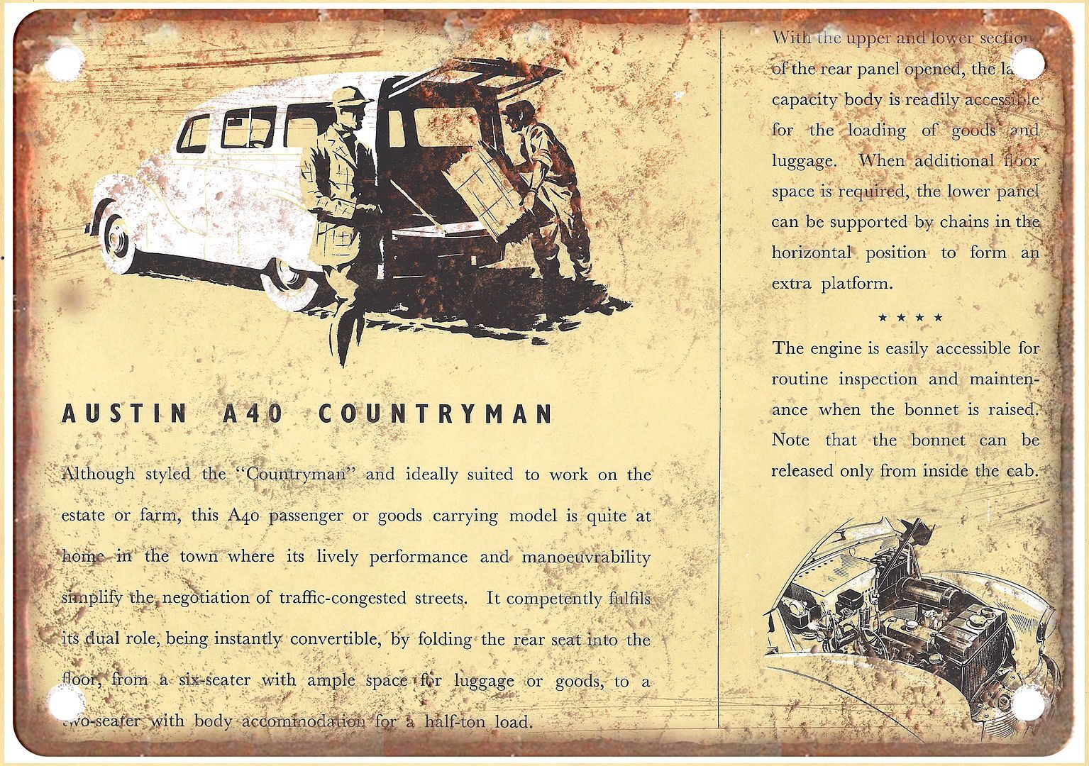 Vintage 1947-52 Austin A40 Auto Ad Reproduction Retro Look Metal Sign A1195