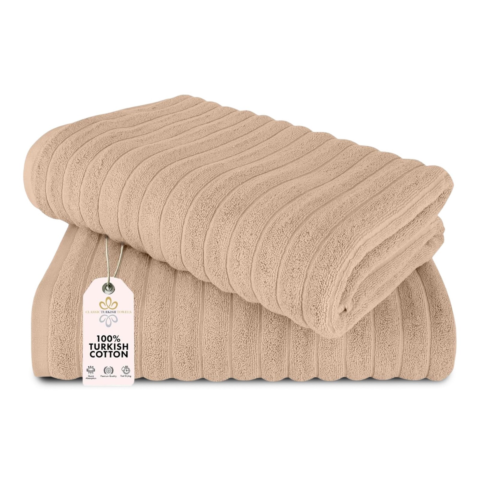 Classic Turkish Towels 2 Pc Jumbo Bath Sheets 40x65 Almond Beige 100% Cotton Classic Turkish Towels 2 Pc Jumbo Bath Sheets 40x65 Almond Beige 100% Cotton