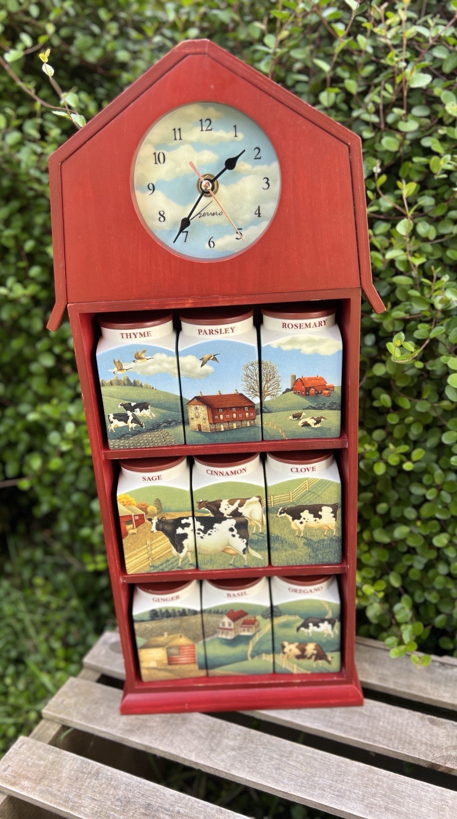 VTG Franklin Mint Country Time Spice Rack Clock Lowell Herrero Complete Jars Set VTG Franklin Mint Country Time Spice Rack Clock Lowell Herrero Complete Jars Set