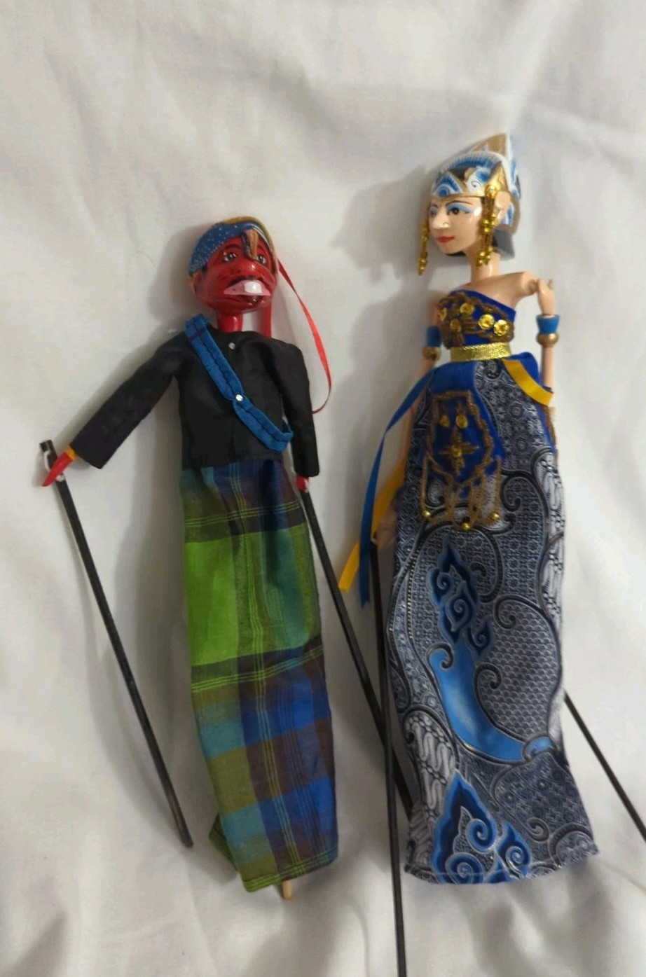 Indonesian Wayang Golek Puppets - Set of 2 Handcrafted Marionettes