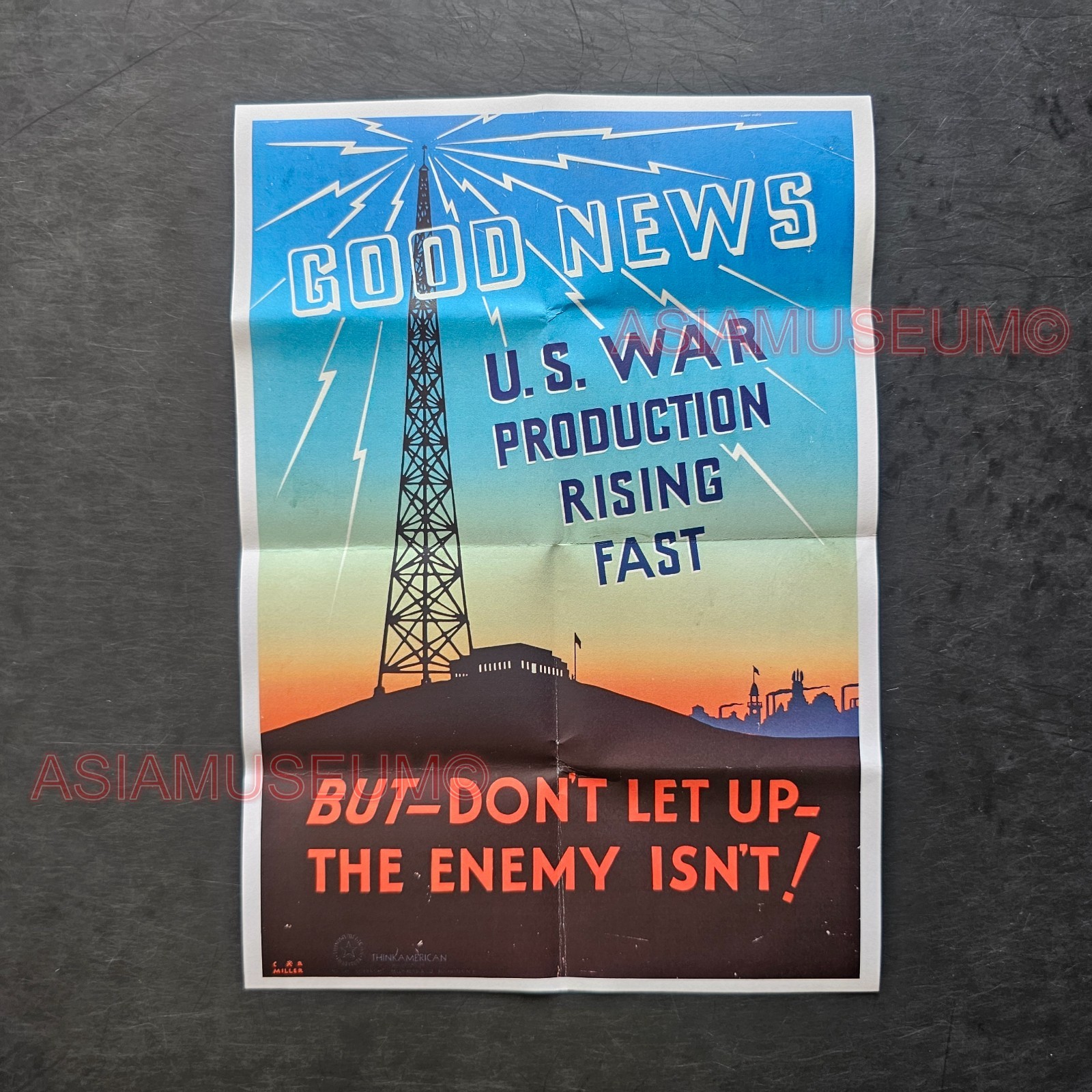 1944 WW2 USA Good News Rising War Production Battle Flag Propaganda Poster Q240