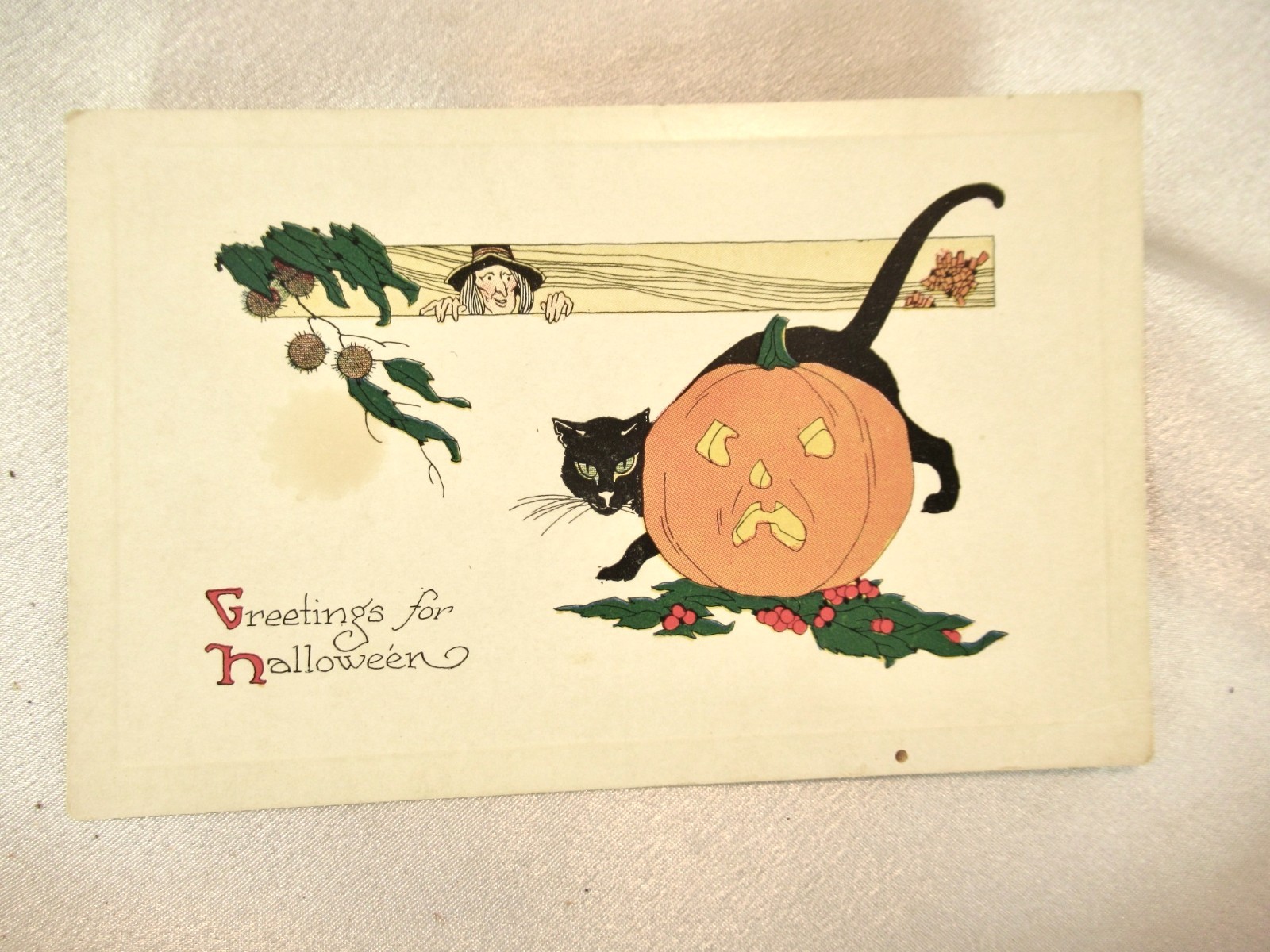 VTG 1920S GIBSON ART HALLOWEEN POSTCARD JACK-O-LANTERN PUMPKIN BLACK CAT WITCH VTG 1920S GIBSON ART HALLOWEEN POSTCARD JACK-O-LANTERN PUMPKIN BLACK CAT WITCH