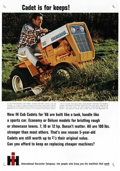 1966 INTERNATIONAL CUB CADET 122 Riding Lawn Mower DECORATIVE REPLICA METAL SIGN