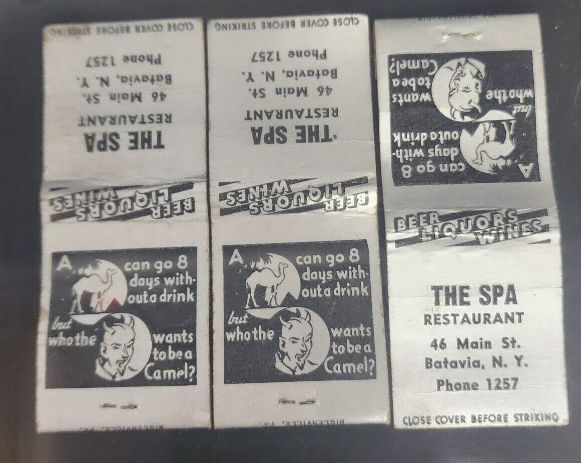 3X 1940s The Spa Restaurant 46 Main St. Batavia N.Y. Matchbooks Camel/Devil