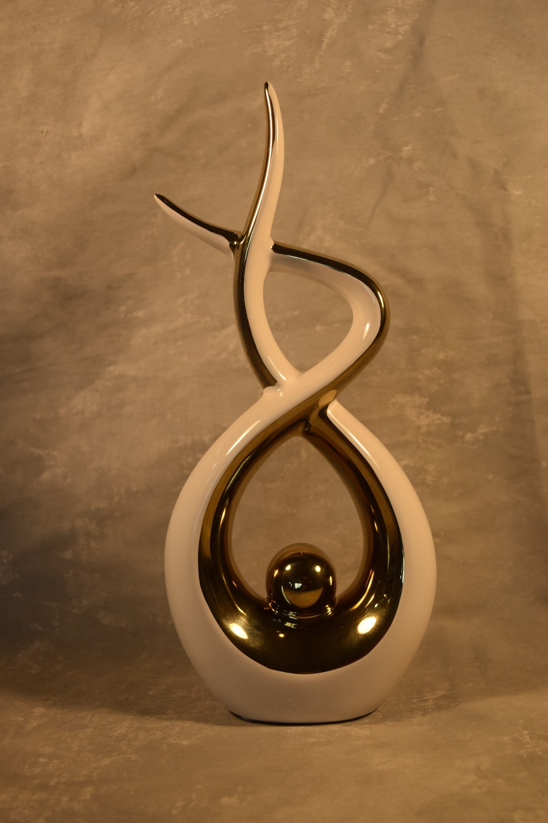 White with Gold accents intertwined Abstract Sculpture Porcelin