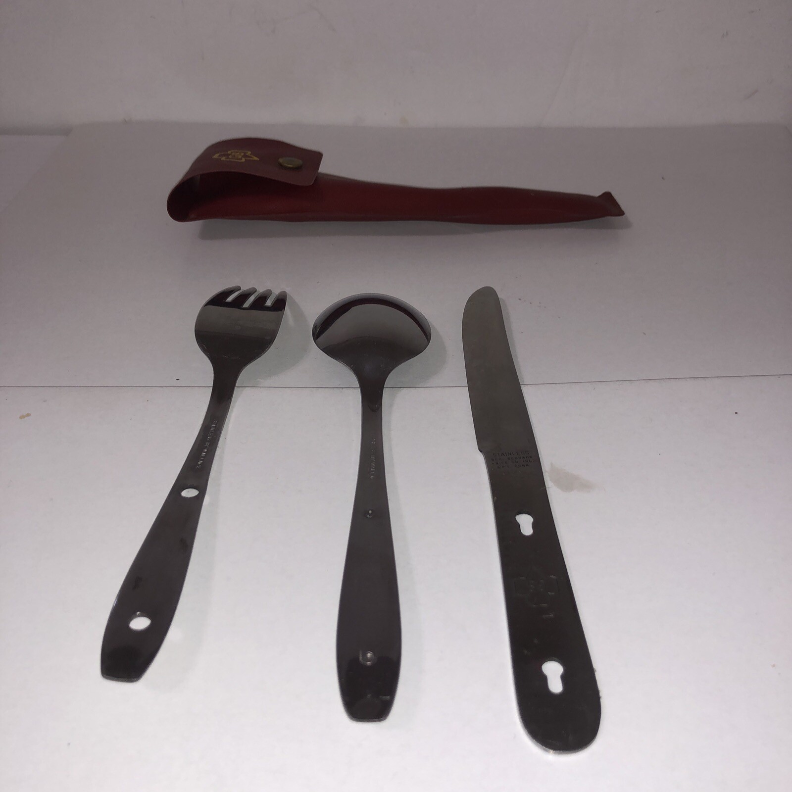 Vintage GIRL SCOUT Camping 3 Piece Geo Schrade Knife Co. Stainless By Wallace