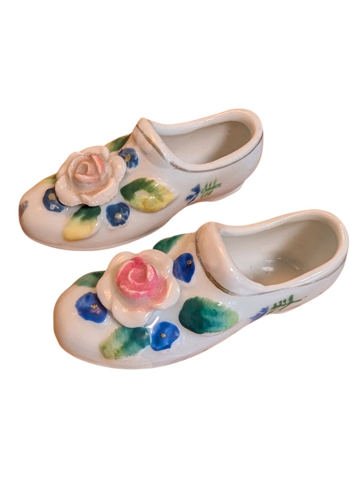Vintage Hand Painted Porcelain Pair of Shoes from Occupied Japan