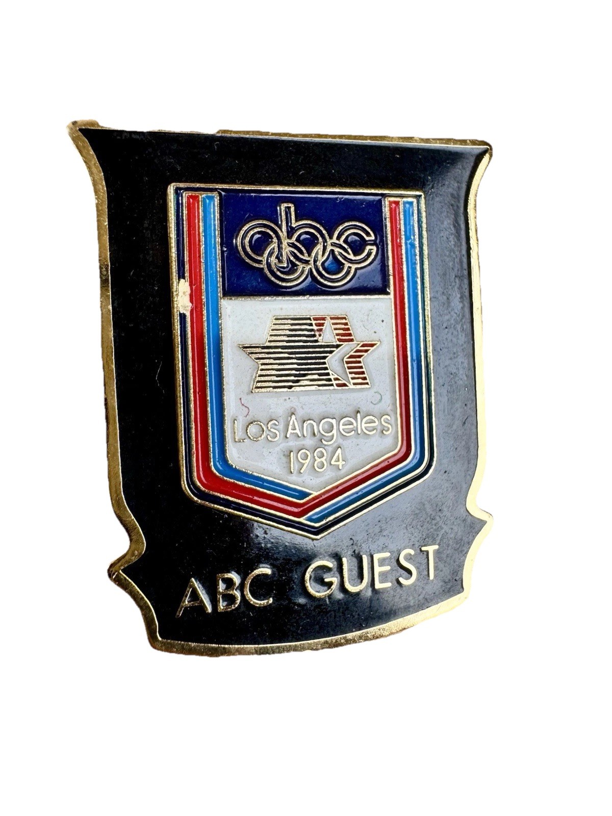 Vintage 1984 Los Angeles Olympics ABC Guest Shield Lapel Pin Star in Motion Logo Vintage 1984 Los Angeles Olympics ABC Guest Shield Lapel Pin Star in Motion Logo