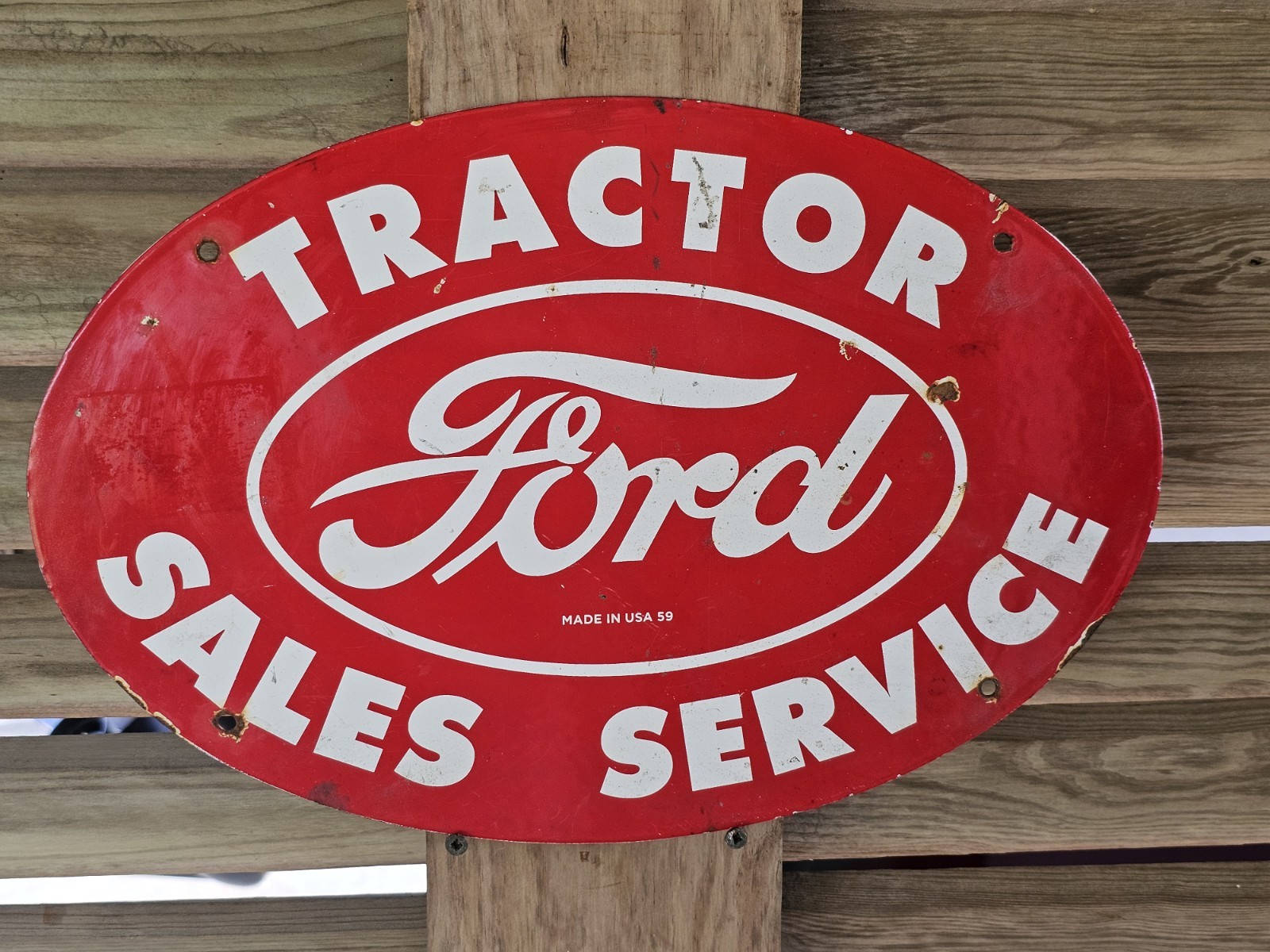 Vintage Large Ford Tractor Sign Gas Service Station Pump Motor Porcelain Sign.