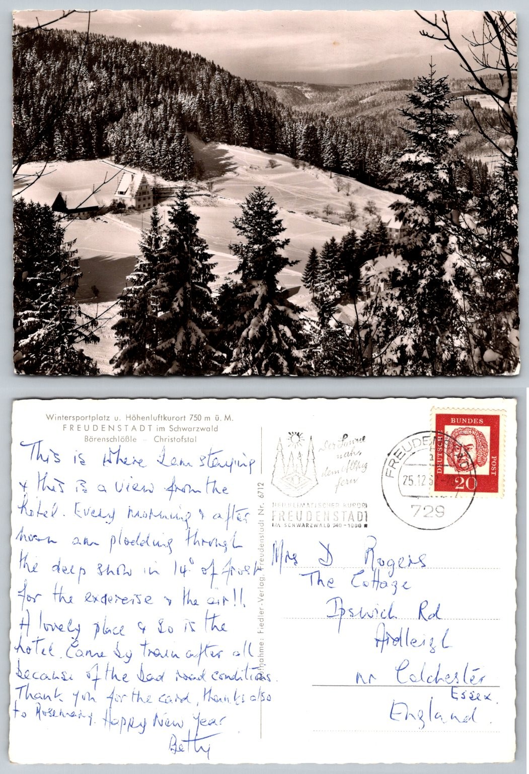 1972 Freudenstadt Black Forest Germany Winter Bärenschlößle Real Photo Postcard