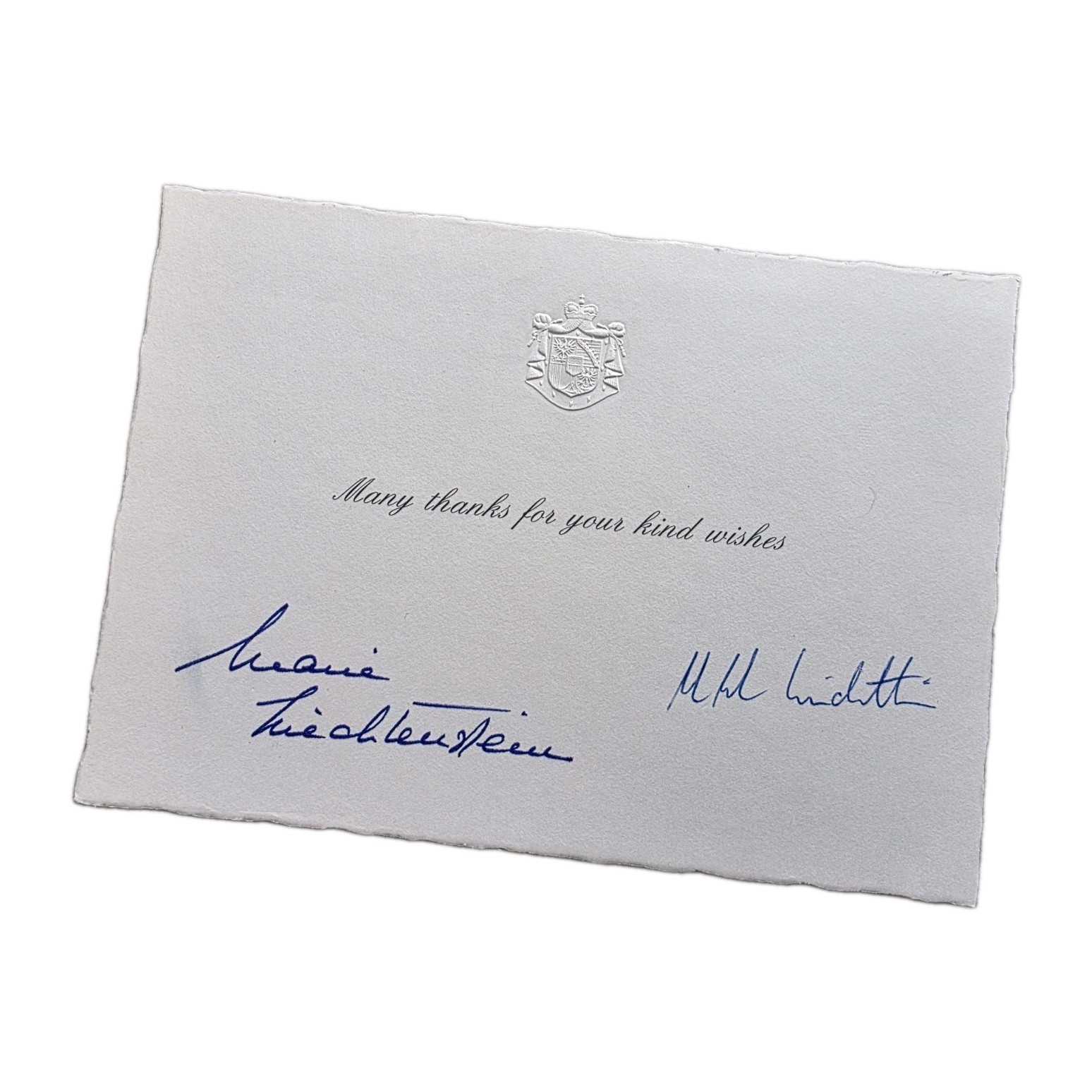 2016 Prince Hans-Adam II of Liechtenstein Signed Autograph Card Princess Marie