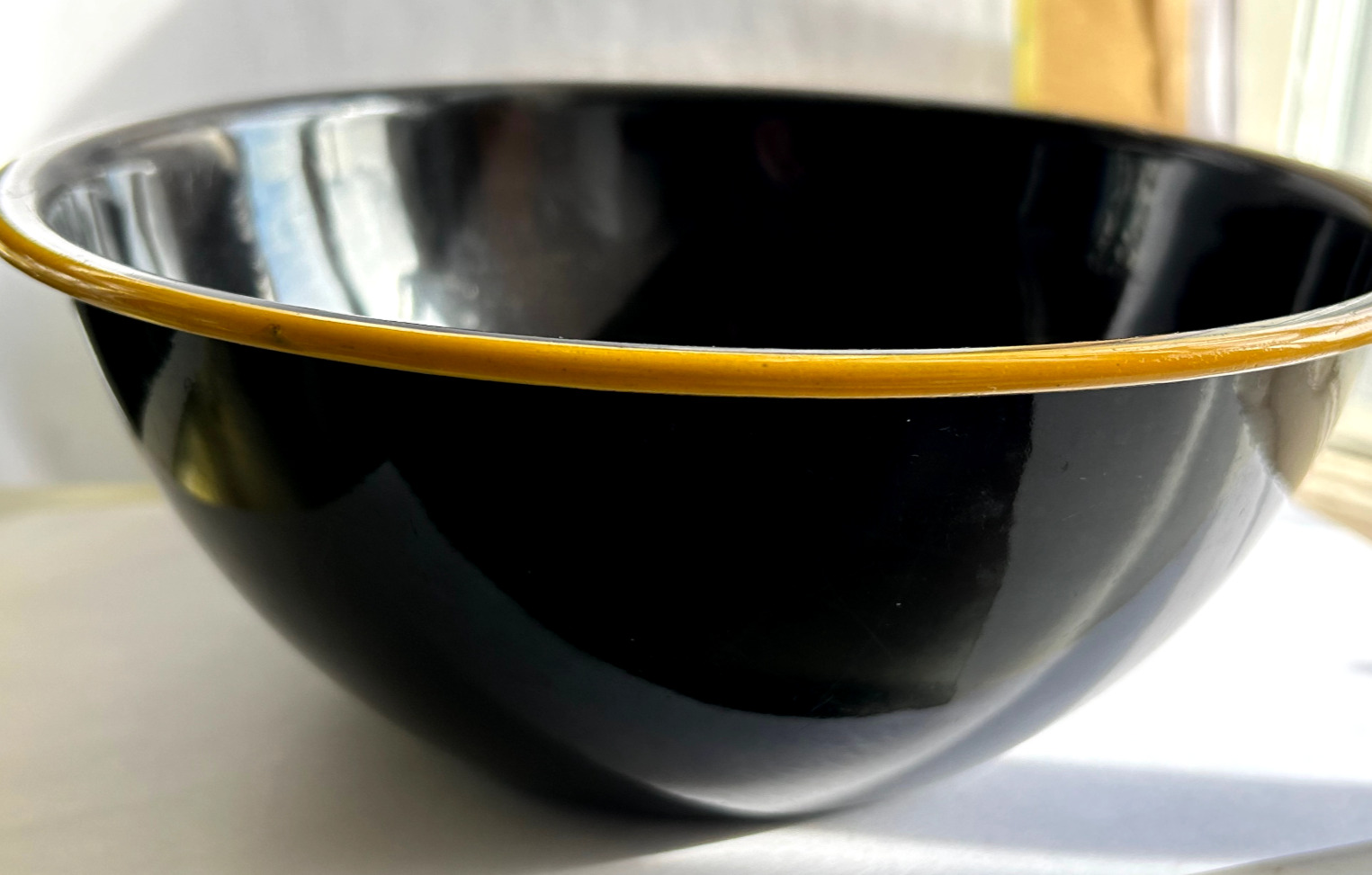 vtg black yellow enamelware BOWL dish basin antique retro kitchen enamel pot pan