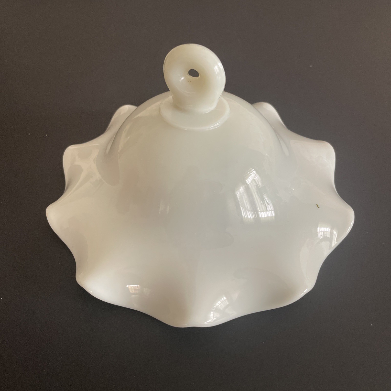Antique Hanging Glass Oil Lamp Smoke Bell 7” Diameter Ruffled Edge