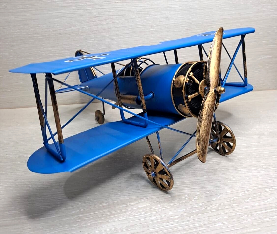 Vintage Biplane Airplane Aircraft Model Iron Blue Baron Handicraft Decor Retro
