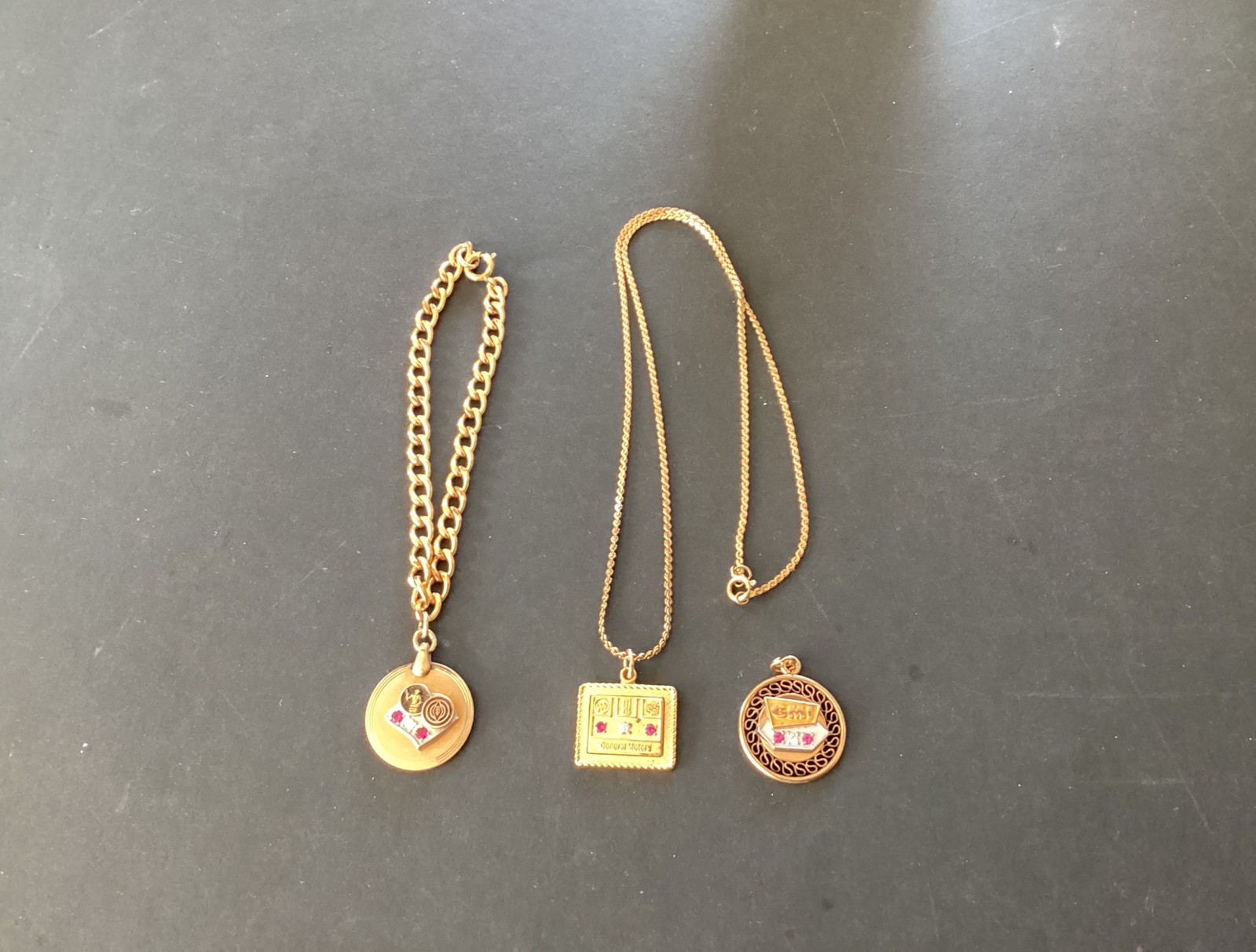 3 GM General Motors Employee Service Pendant Necklace Bracelet Lot 1/20 12k