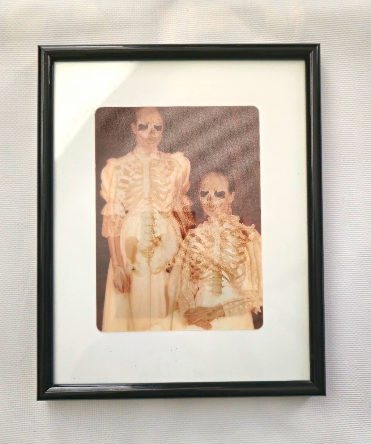 Framed Matted Sepia Portrait Photograph Print of Two Women Skeleton Effect