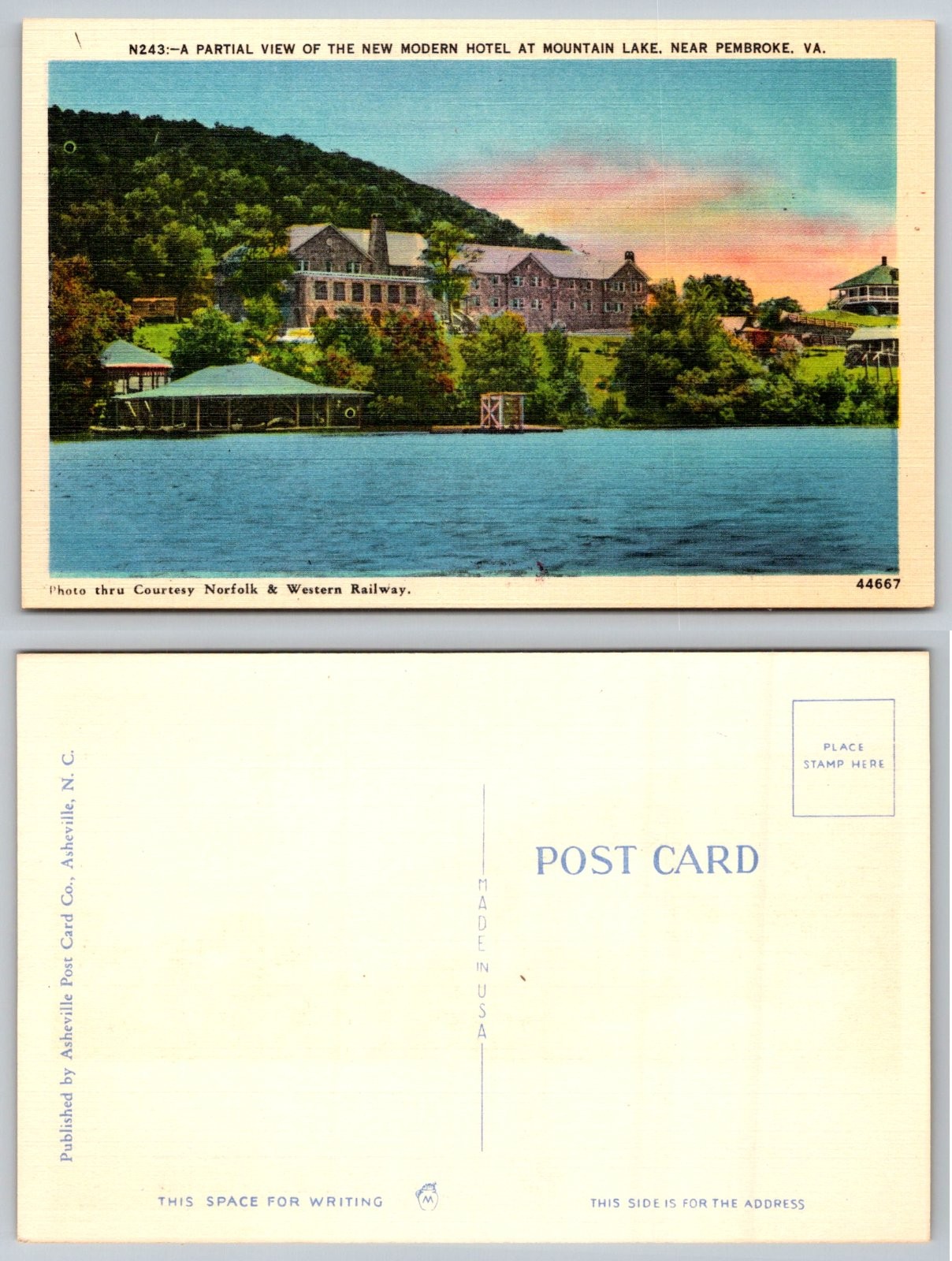 Standard Mountain Lake Virginia Modern Hotel Norfolk Western Railway Postcard