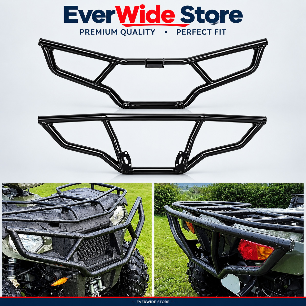 Front & Rear Brush Guard Bumper 2Pcs Compatible with 2014-2024 Polaris Sportsman