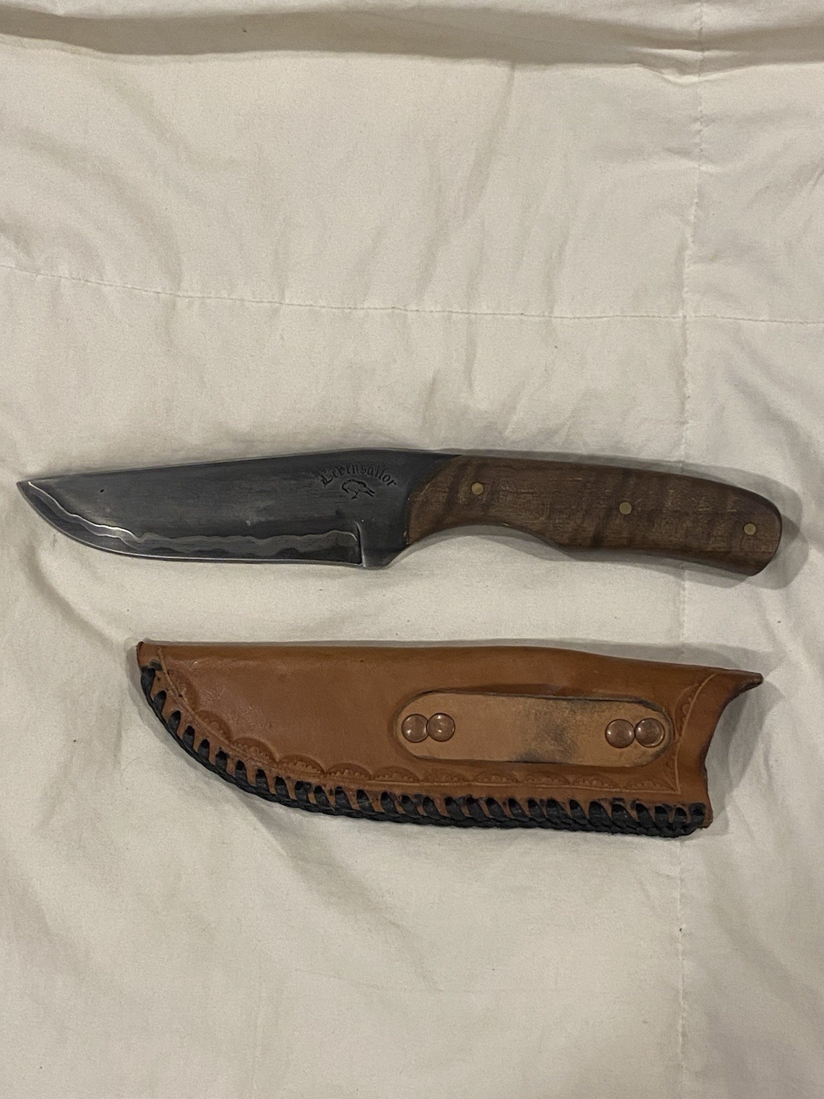 Custom 1/1 Levensailor Blades San Mai Hunting Knife with Leather Sheath Rare