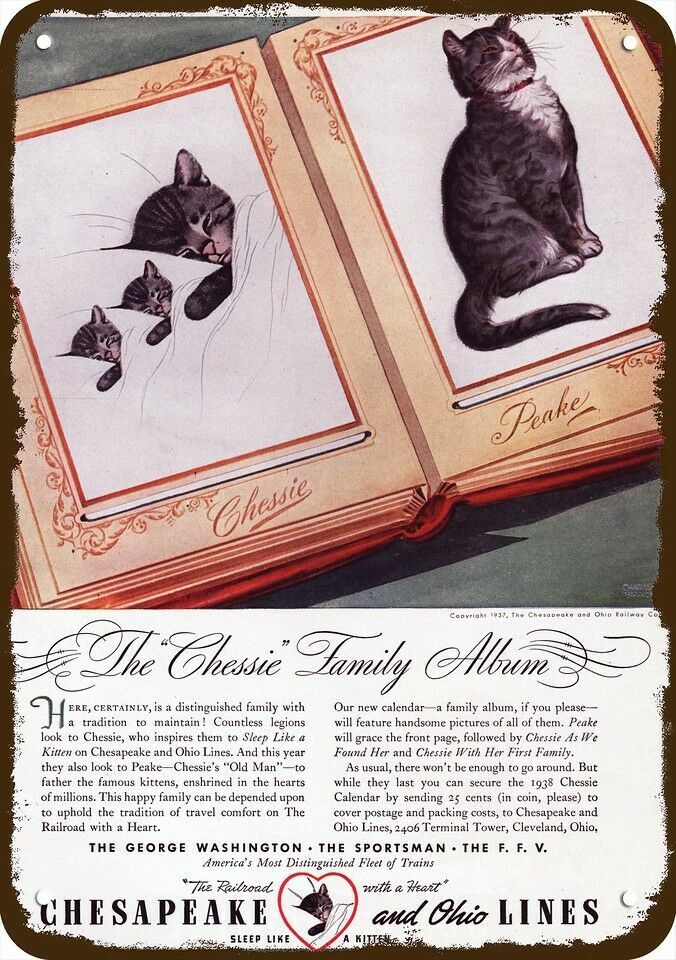 1937 CHESSIE & PEAKE Cats CHESAPEAKE OHIO Railroad DECORATIVE REPLICA METAL SIGN