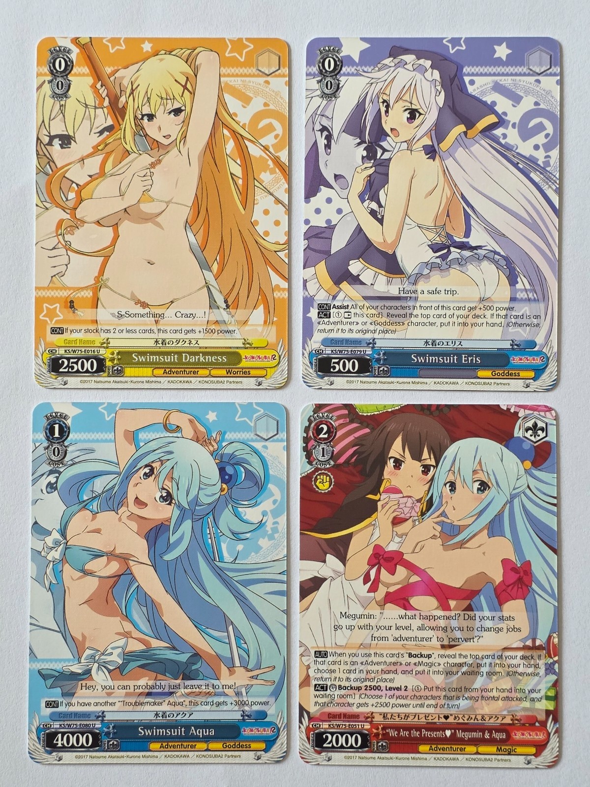 Weiss Schwarz Konosuba Card Swimsuit Darkness, Aqua & Eris EN Bundle - Near Mint