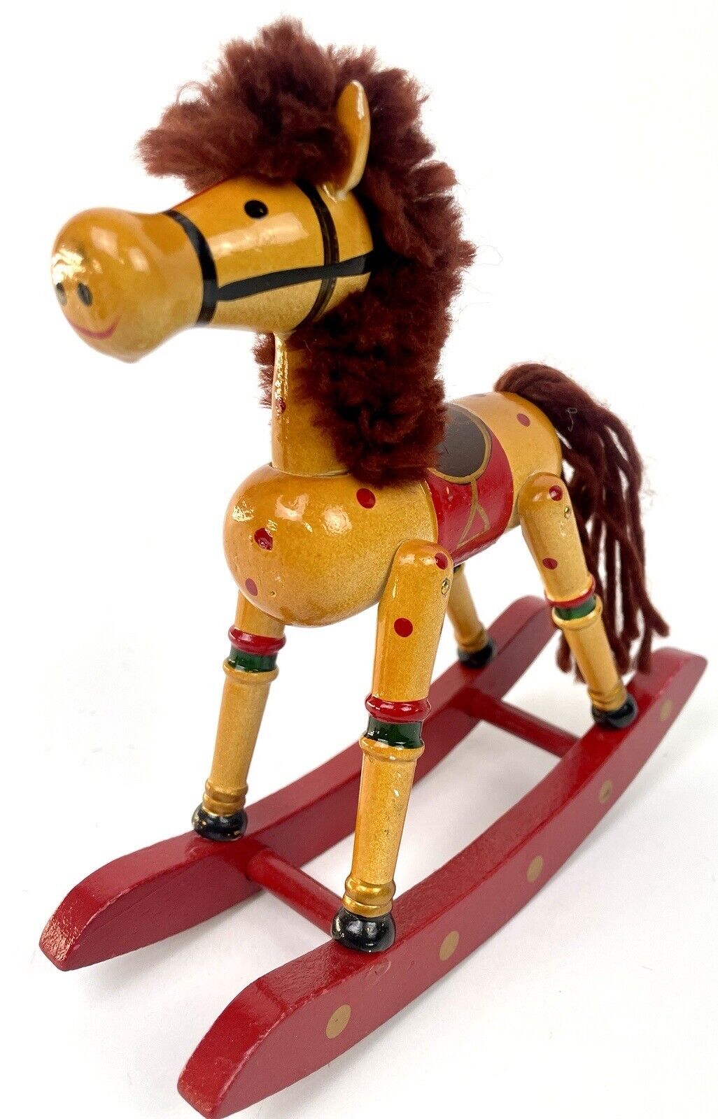 Vintage Wooden Tabletop Rocking Horse | Taiwan | Yarn Hair 7.5” Lucie Stable Imp