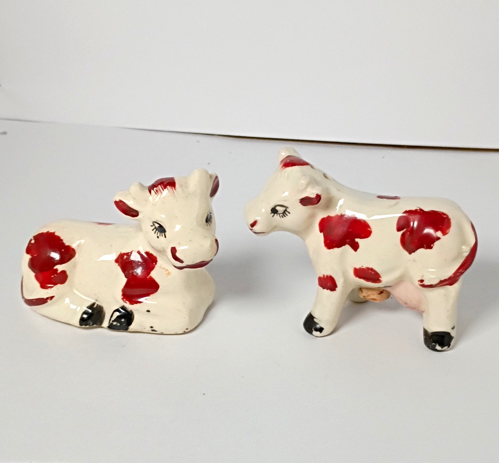Vintage Japan Ceramic Cow Salt and Pepper Shakers Set Red Spotted Holsteins MCM Vintage Japan Ceramic Cow Salt and Pepper Shakers Set Red Spotted Holsteins MCM