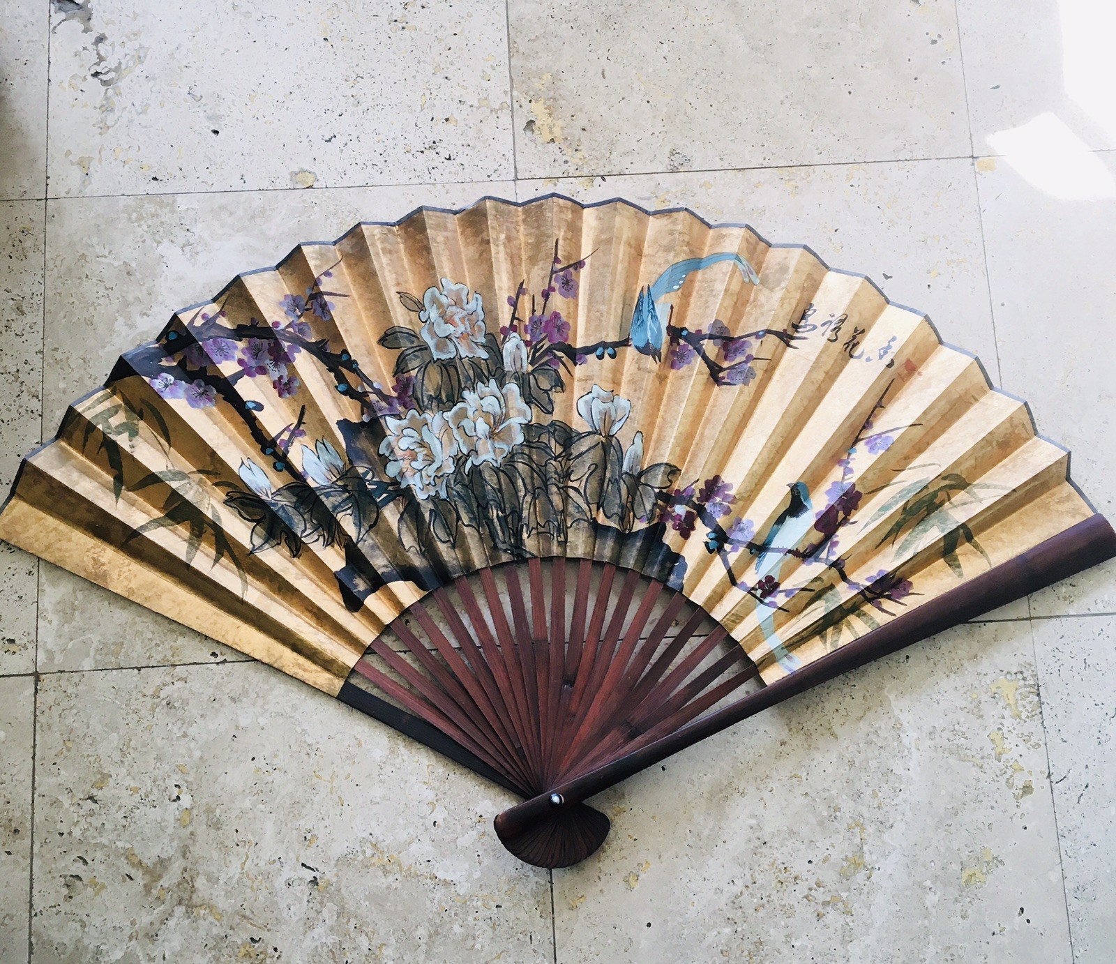 Fu Jian Hand Painted Paper Asian Fan Wall Art 38.5\