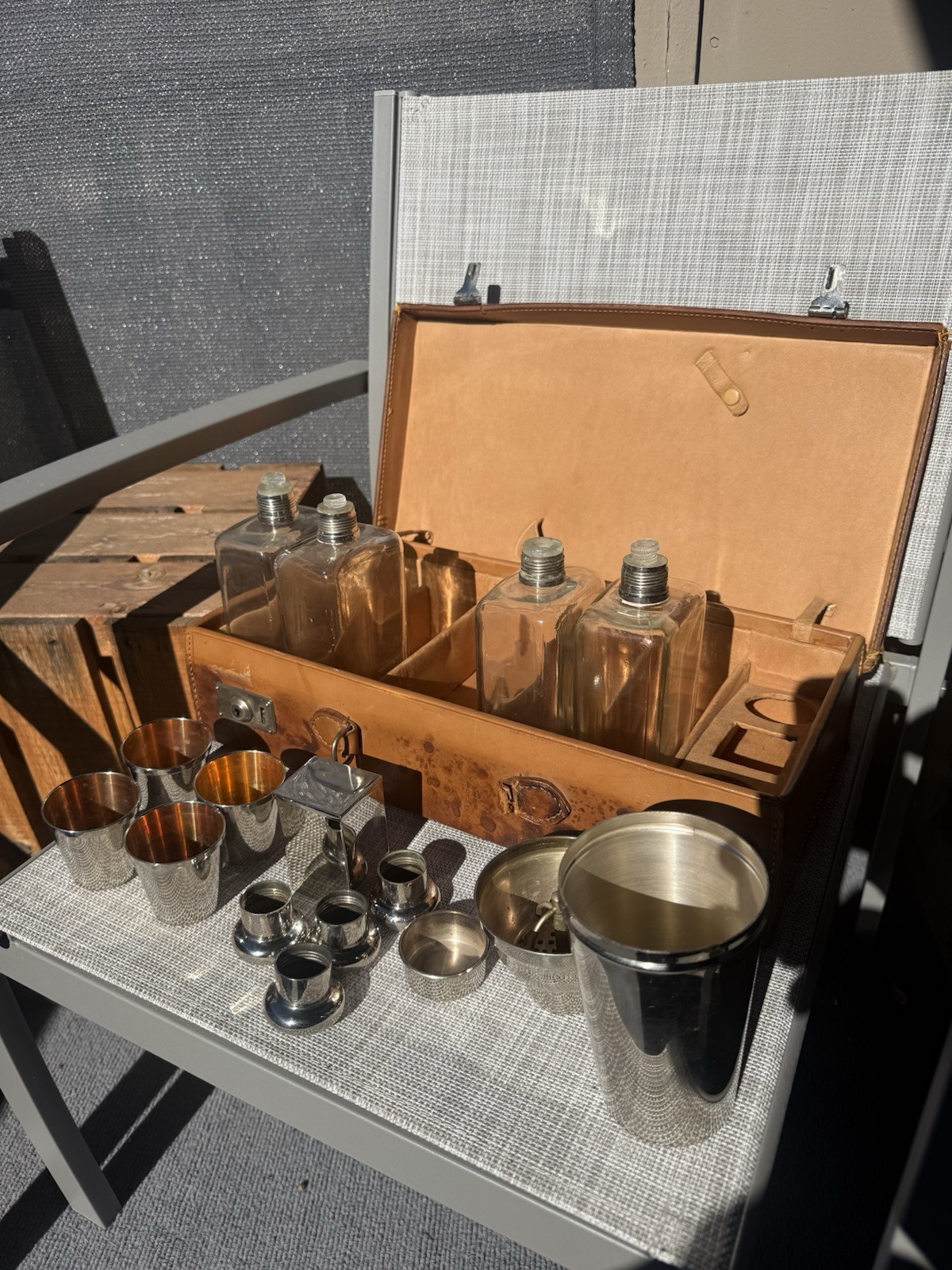 Vintage German Cocktail Shaker Set W/ Blown Glass Decanters