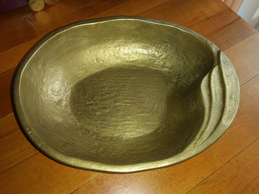 Brass bowl handmade MCM bowl Vtg oval thick textured hollywood regency elegant Brass bowl handmade MCM bowl Vtg oval thick textured hollywood regency elegant