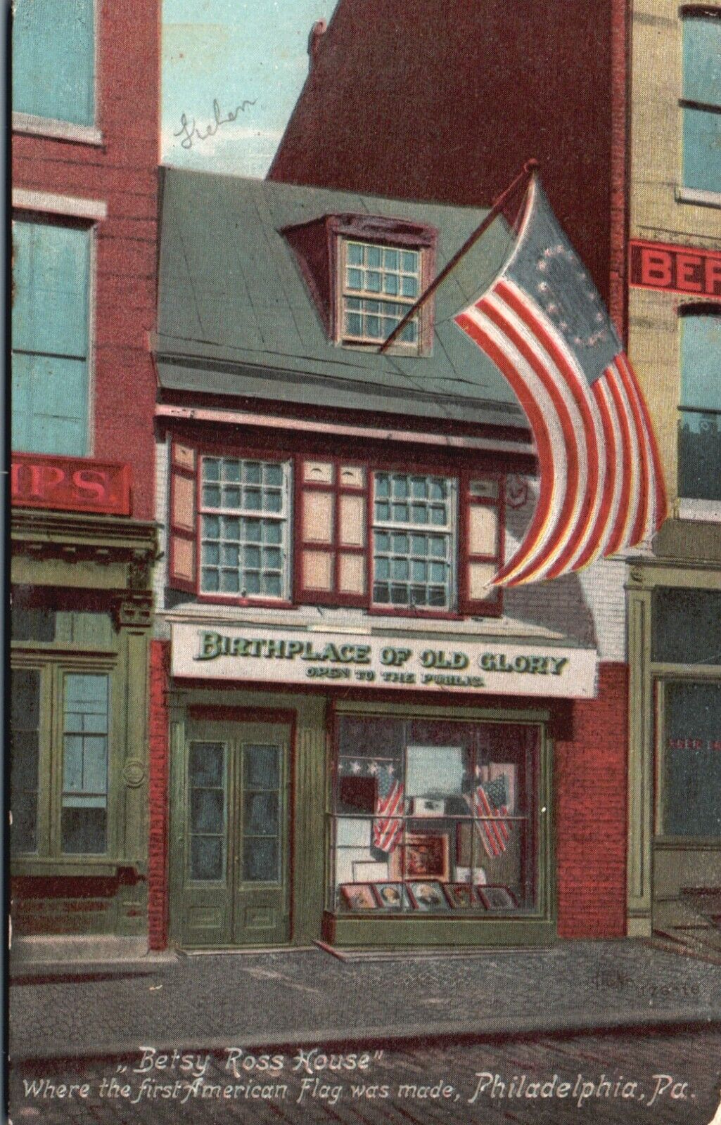 Postcard PA Philadelphia Betsy Ross House Old Glory Birthplace Vintage PC H8466